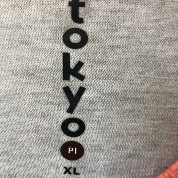 𝅺tokyo Graphic 3/4 sleeves t-shirt in Gray& Peach - Picture 2 of 3